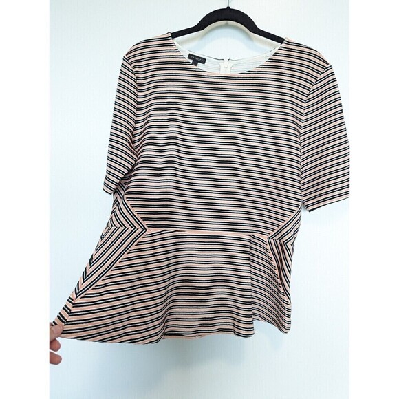Talbots Striped Peplum Top Womens L Pink Short Sleeve Casual Professional Shirt - Picture 3 of 8